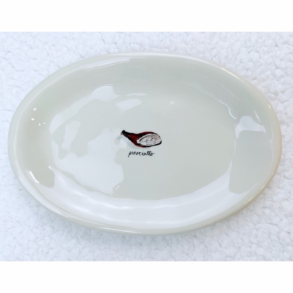RAE DUNN • (Set of 4) Cream Meat-Themed Oval Ceramic Appetizer Plate Set - Picture 11 of 16
